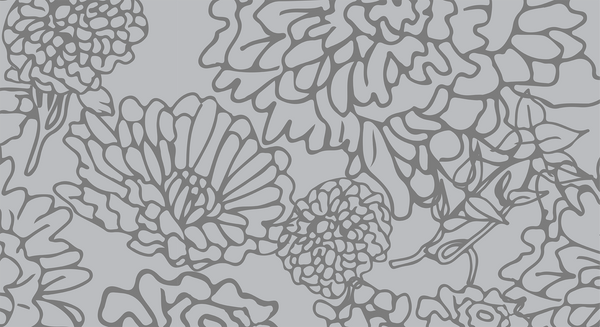 Floral print banner in grayscale.